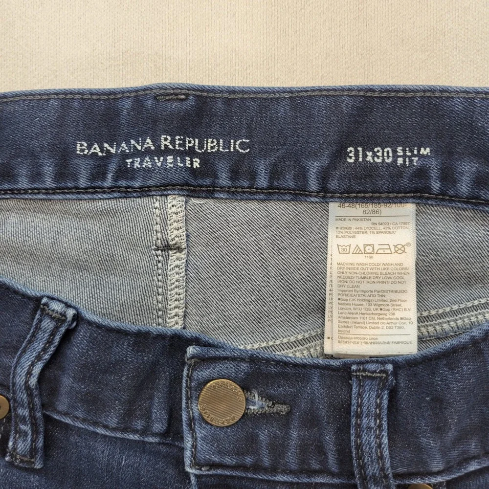 Banana Republic Traveler Jeans Mens 31x30 Blue Slim Fit Dark Wash Denim